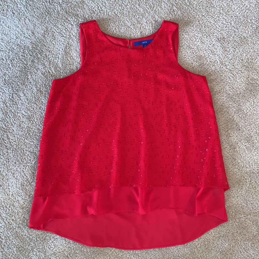 Sparkling Sleeveless Top, Size Medium, Red